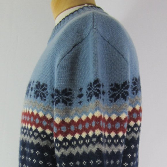 Vtg Lands End Mens M Blue Nordic Wool Ski Sweater - Picture 7 of 8